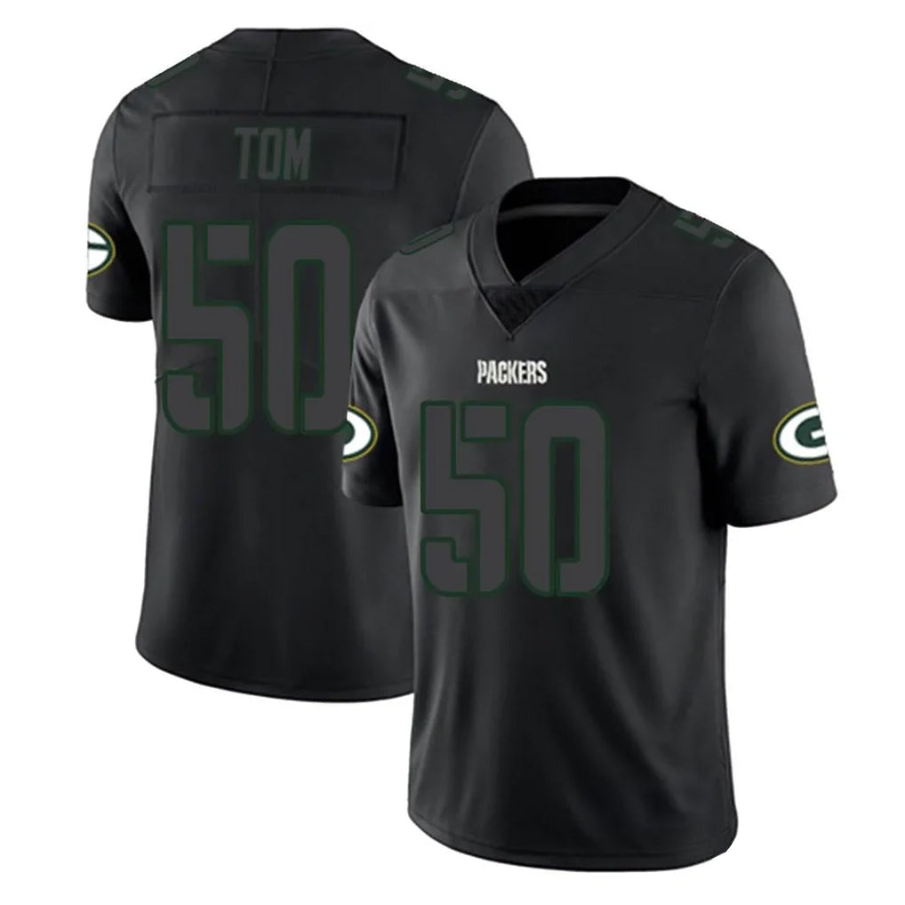 GB.Packers #50 Zach Tom Player Black Impact Limited Home Game Gdoa Stitched Jerseys