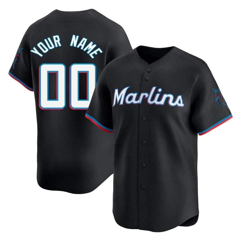 Custom M.Marlins Black Limited Home Game Any Name & Number Gdoa Stitched Jerseys