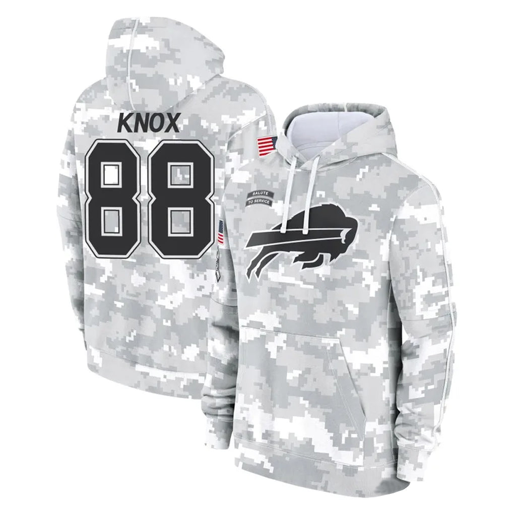 B.Bills #88 Dawson Knox Player Arctic Camo Salute to Service Hoodies Gdoa Stitched Jerseys