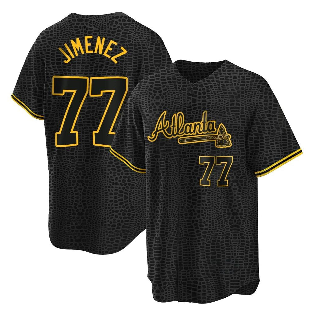 A.Braves #77 Joe Jimenez Player Black Snake Skin City Home Game Gdoa Stitched Jerseys