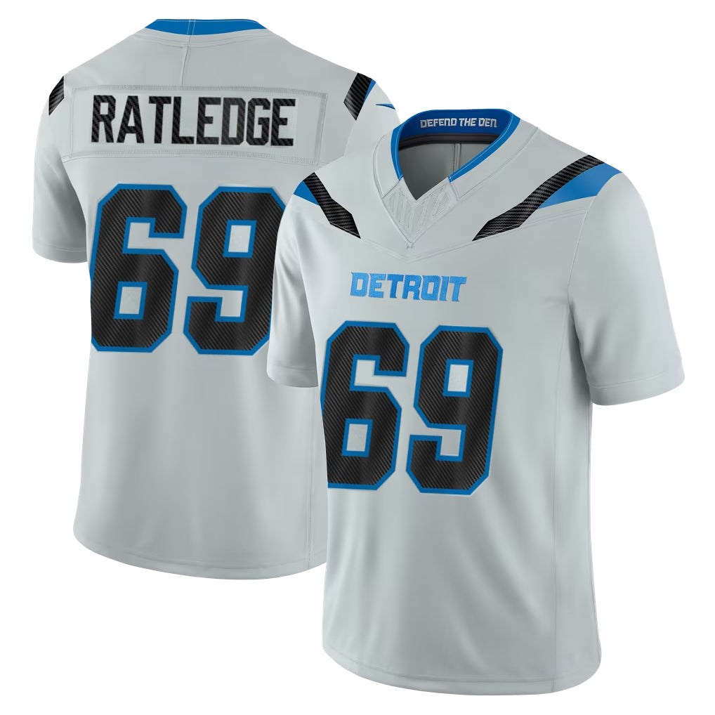 D.Lions #69 Tate Ratledge Player Silver Limited 2026 Rivalries Collection Home Game Gdoa Stitched Jerseys