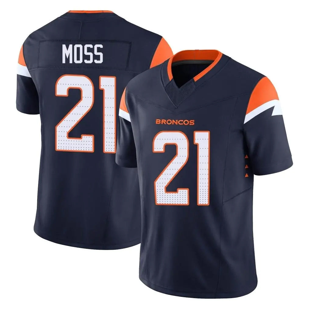 D.Broncos #21 Riley Moss Player Navy Limited Vapor F.U.S.E. Home Game Gdoa Stitched Jerseys