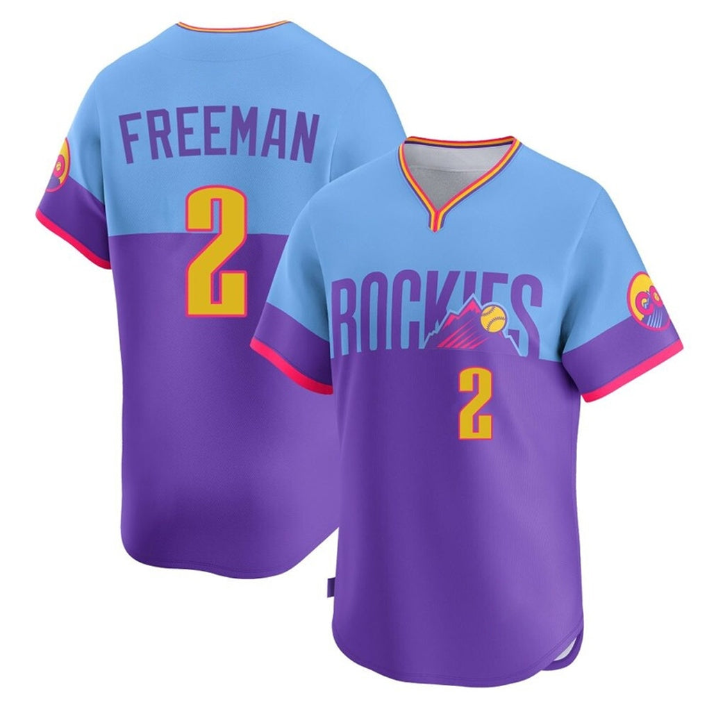 C.Rockies #2 Tyler Freeman Player Purple-Light Blue City Connect Limited Home T-shirt Gdoa Stitched Jerseys