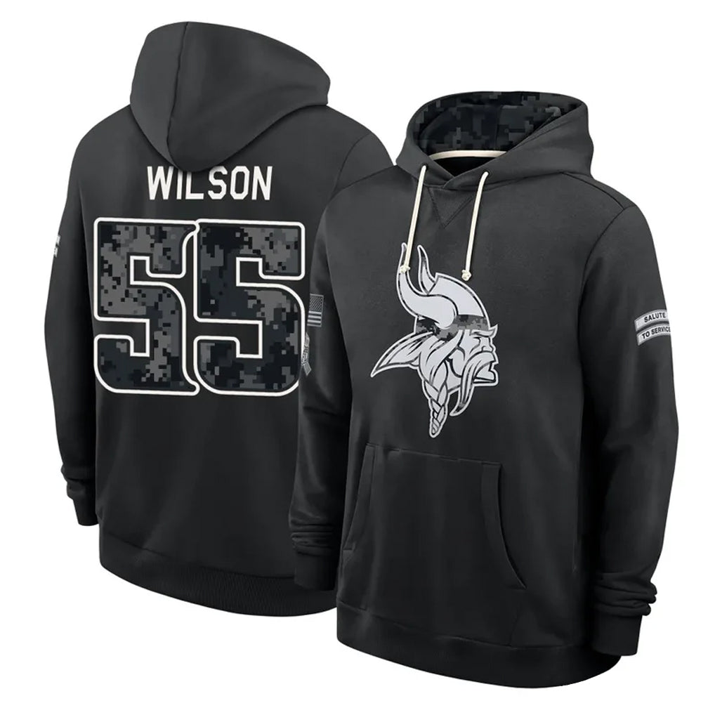 MN.Vikings #55 Eric Wilson Player 2026 Black Logo Pullover Hoodies Limited Game Gdoa Stitched Jerseys