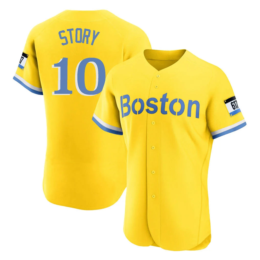 B.Red Sox #10 Trevor Story Player Yellow Limited Elite Home Game Gdoa Stitched Jerseys
