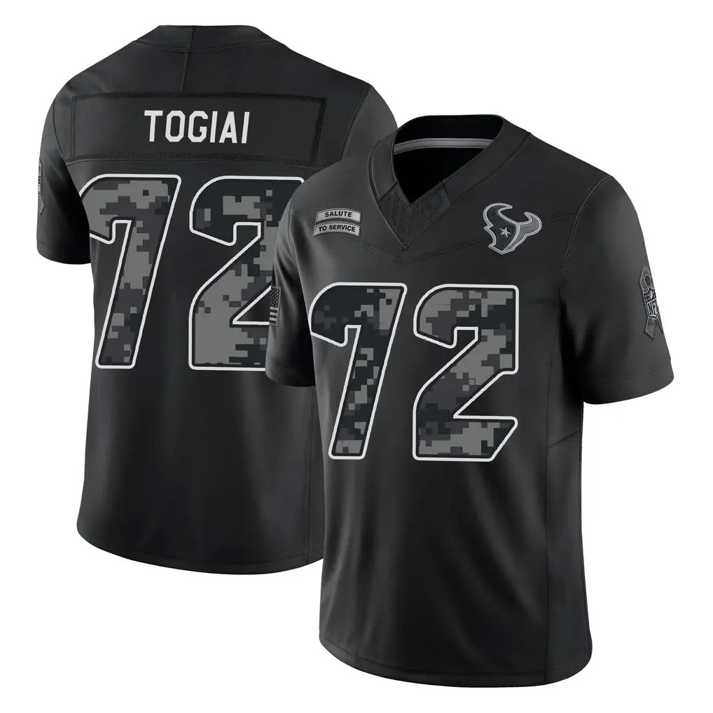 H.Texans #72 Tommy Togiai Player Black Limited 2026 Salute to Service Home Game Gdoa Stitched Jerseys