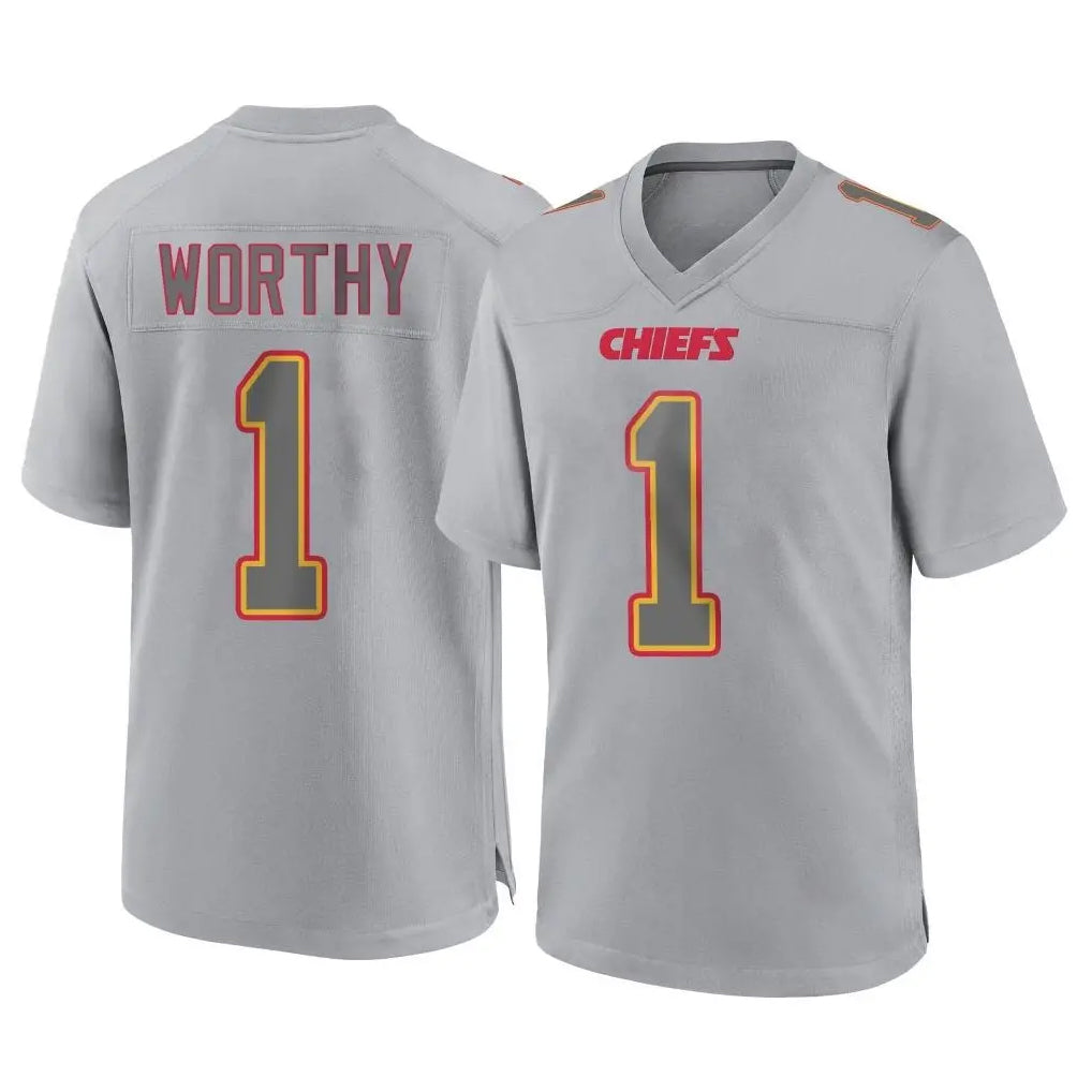 KC.Chiefs #1 Xavier Worthy Player Gray Atmosphere Fashion Game Gdoa Stitched Jerseys