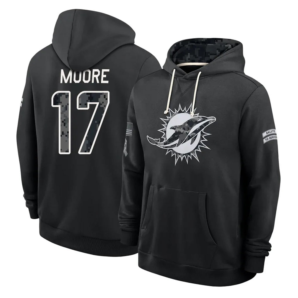 M.Dolphins #17 Trey Moore Player 2026 Black Logo Pullover Hoodies Limited Game Gdoa Stitched Jerseys