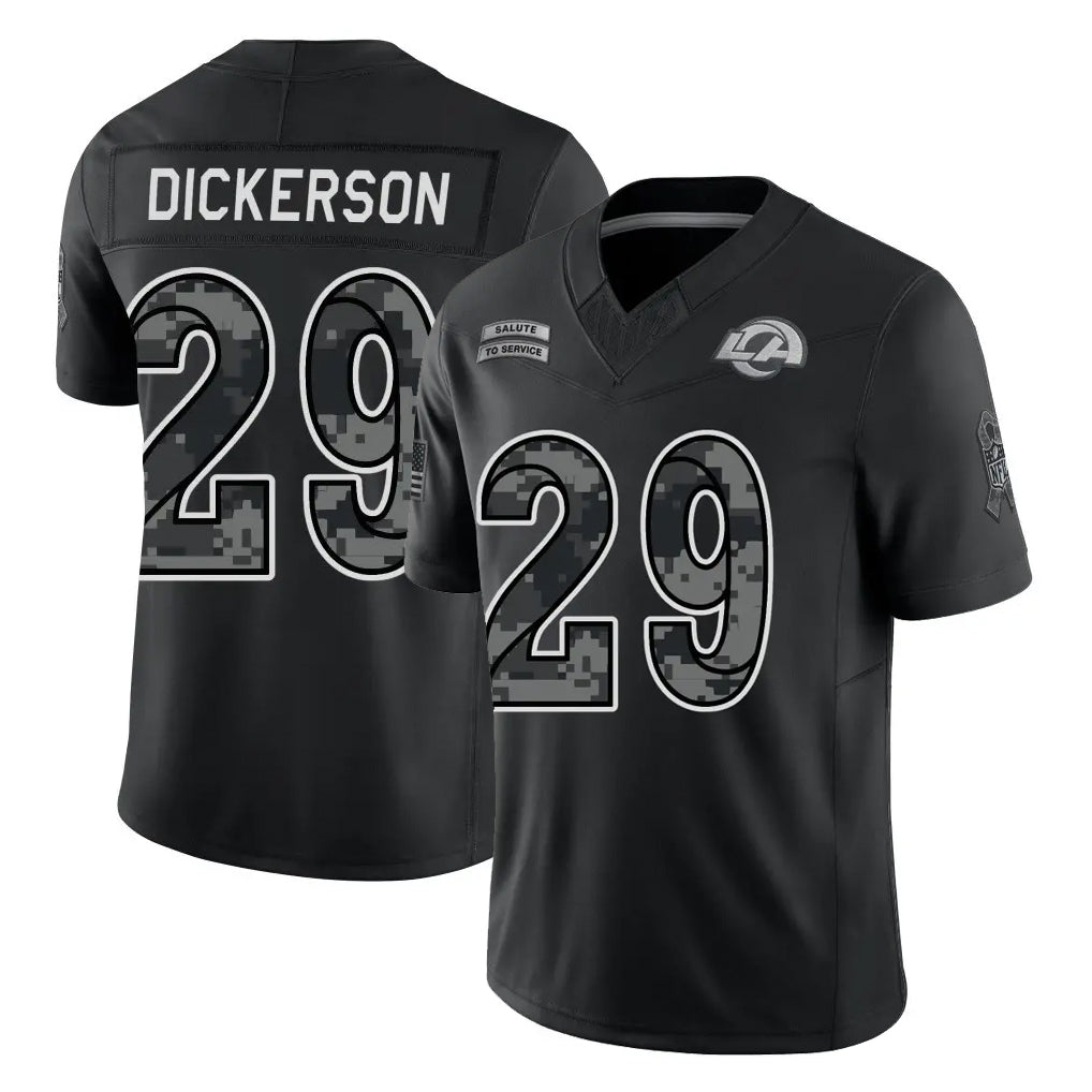 LA.Rams #29 Eric Dickerson Player Black Limited 2026 Salute to Service Home Game Gdoa Stitched Jerseys