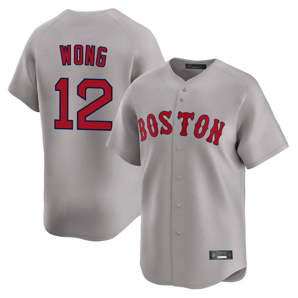 B.Red Sox #12 Connor Wong Player Gray Road Limited Home Game Gdoa Stitched Jerseys