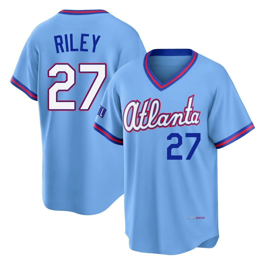 A.Braves #27 Austin Riley Player Powder Blue 2026 City Connect T-shirt Home Game Gdoa Stitched Jerseys
