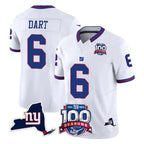 NY.Giants #6 Jaxson Dart Player White 100th Season & State Patch Vapor Limited Home Game Gdoa Stitched Jerseys