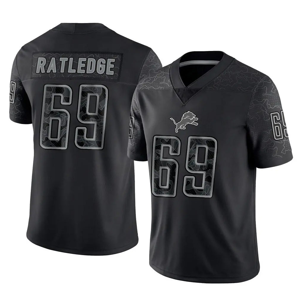 D.Lions #69 Tate Ratledge Player Black Reflective Limited Home Game Gdoa Stitched Jerseys