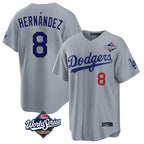 LA.Dodgers #8 Enrique Hern¨¢ndez Player Gray World Series Game Home Fdoa Stitched Jerseys