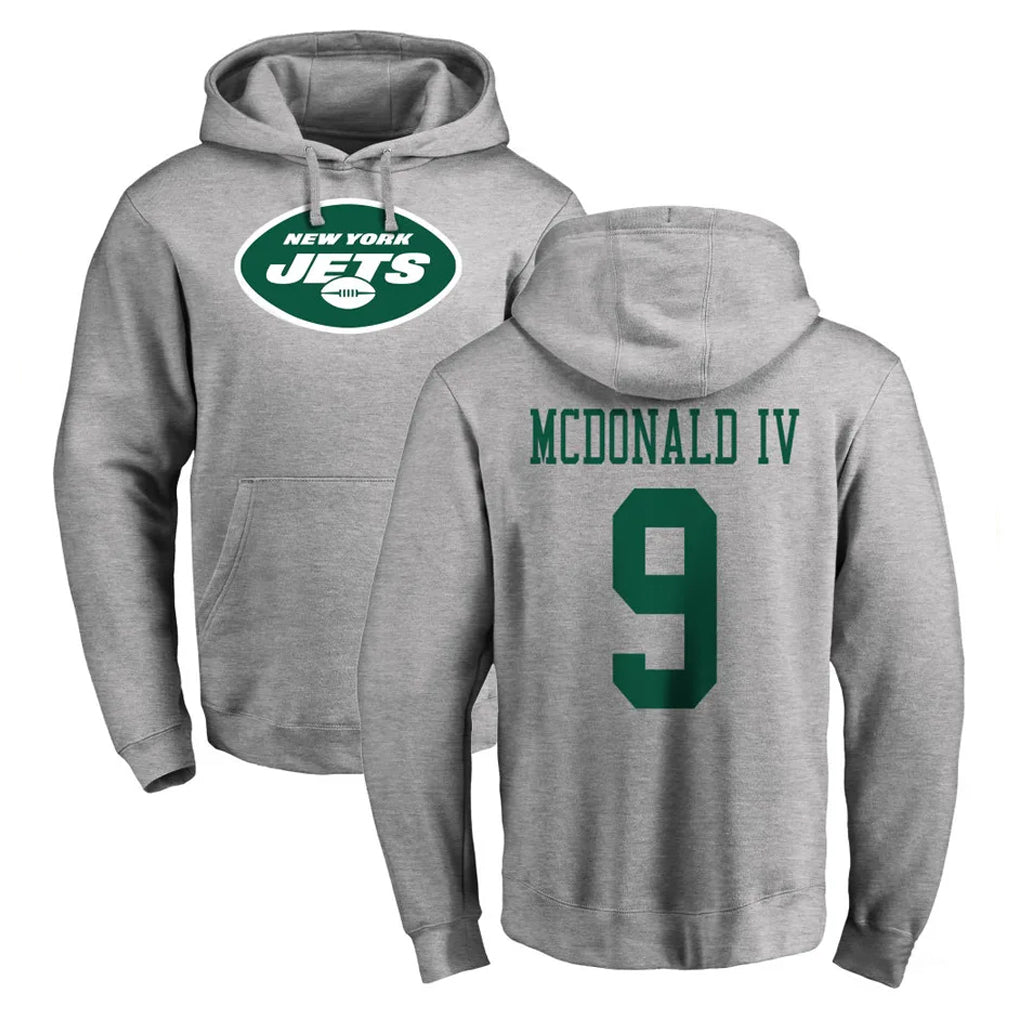 NY.Jets #9 Will McDonald IV Player Gray LOGO Pullover Hoodies Limited Game Gdoa Stitched Jerseys