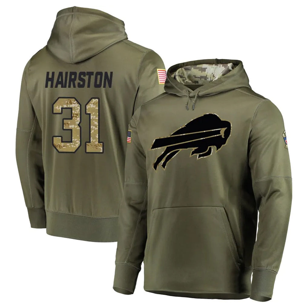 B.Bills #31 Maxwell Hairston Player Olive Salute to Service Hoodies Game Gdoa Stitched Jerseys