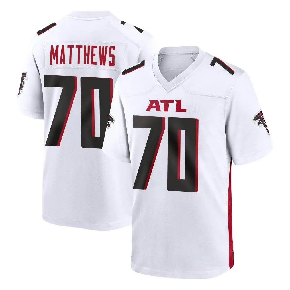 A.Falcons #70 Jake Matthews Player White Home Game Gdoa Stitched Jerseys