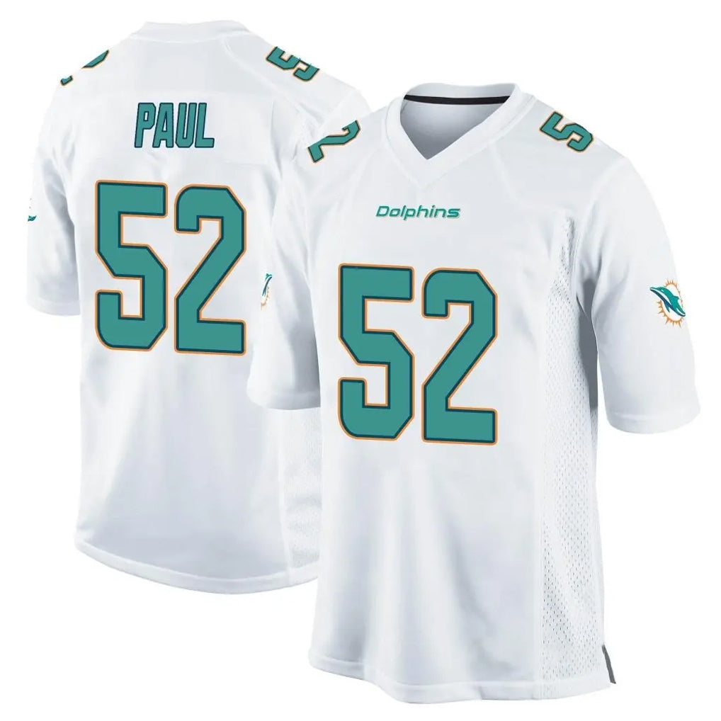 M.Dolphins #52 Patrick Paul Player White Home Game Gdoa Stitched Jerseys