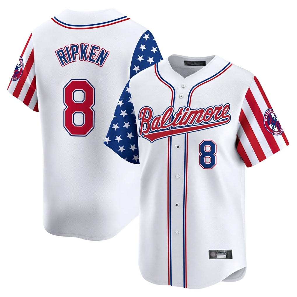 B.Orioles #8 Cal Ripken Player White Independence Day Vapor Premier Limited Home Game Gdoa Stitched Jerseys