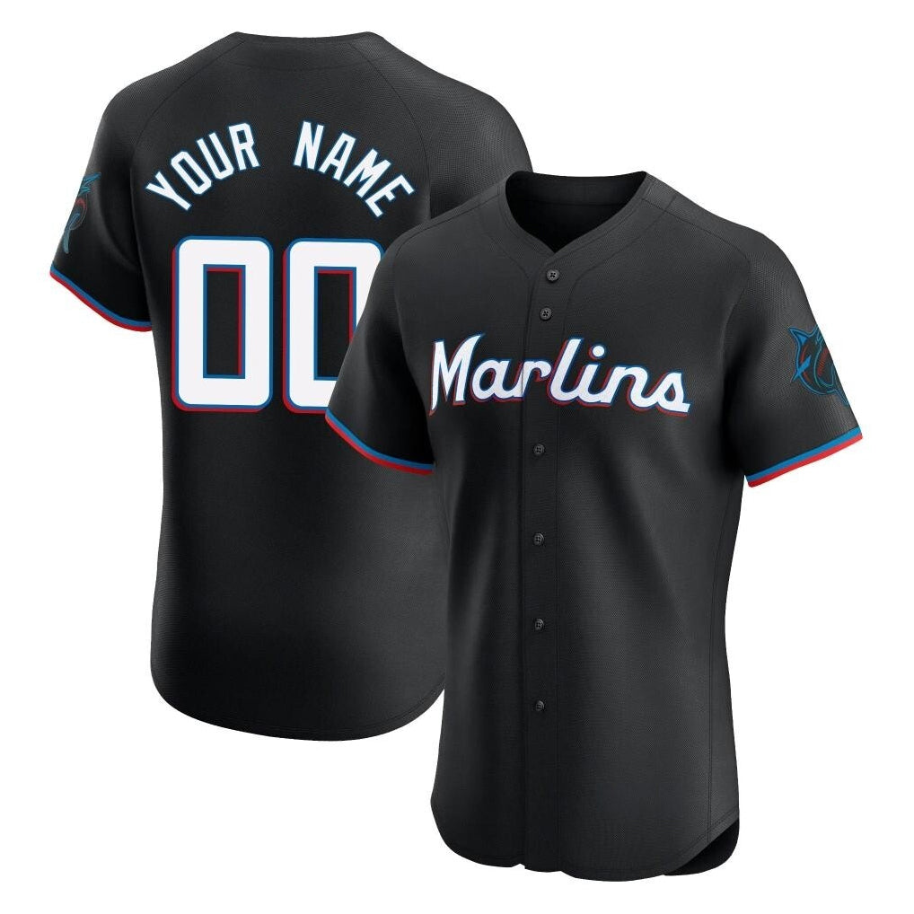Custom M.Marlins Black Limited Elite Home Game Any Name & Number Gdoa Stitched Jerseys