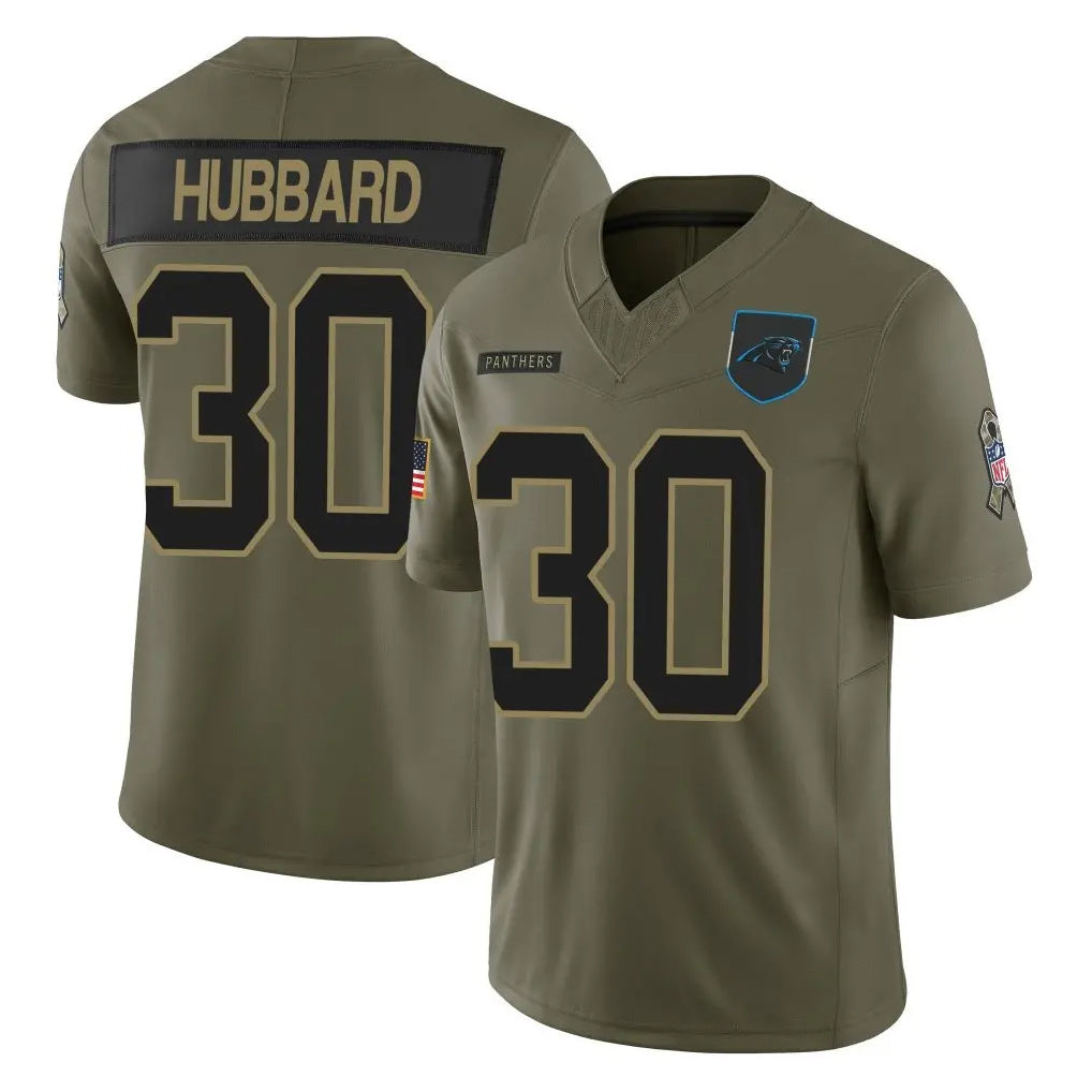 C.Panthers #30 Chuba Hubbard Player Olive Salute to Service Limited Home Game Gdoa Stitched Jerseys