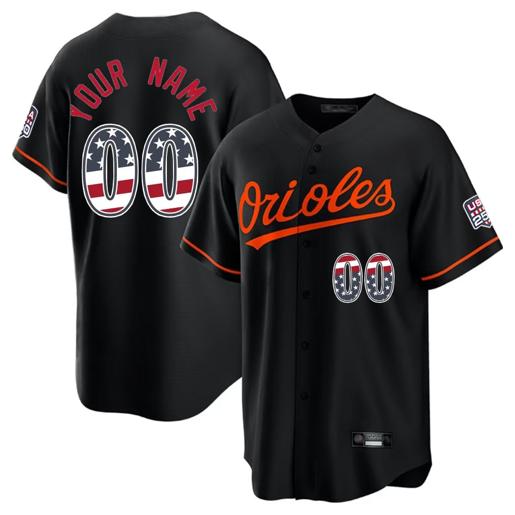 Custom B.Orioles Black USA 250 Fourth of July Limited Home Game Any Name & Number Gdoa Stitched Jerseys