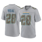 LA.Chargers #28 Kimani Vidal Player Gray Atmosphere Fashion Home Game Gdoa Stitched Jerseys