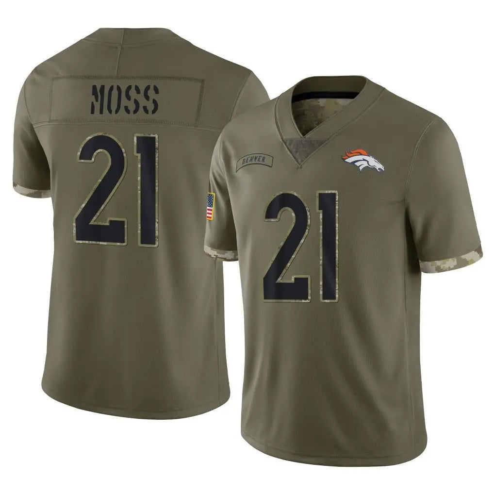 D.Broncos #21 Riley Moss Player Olive Salute To Service Limited Gdoa Stitched Jerseys