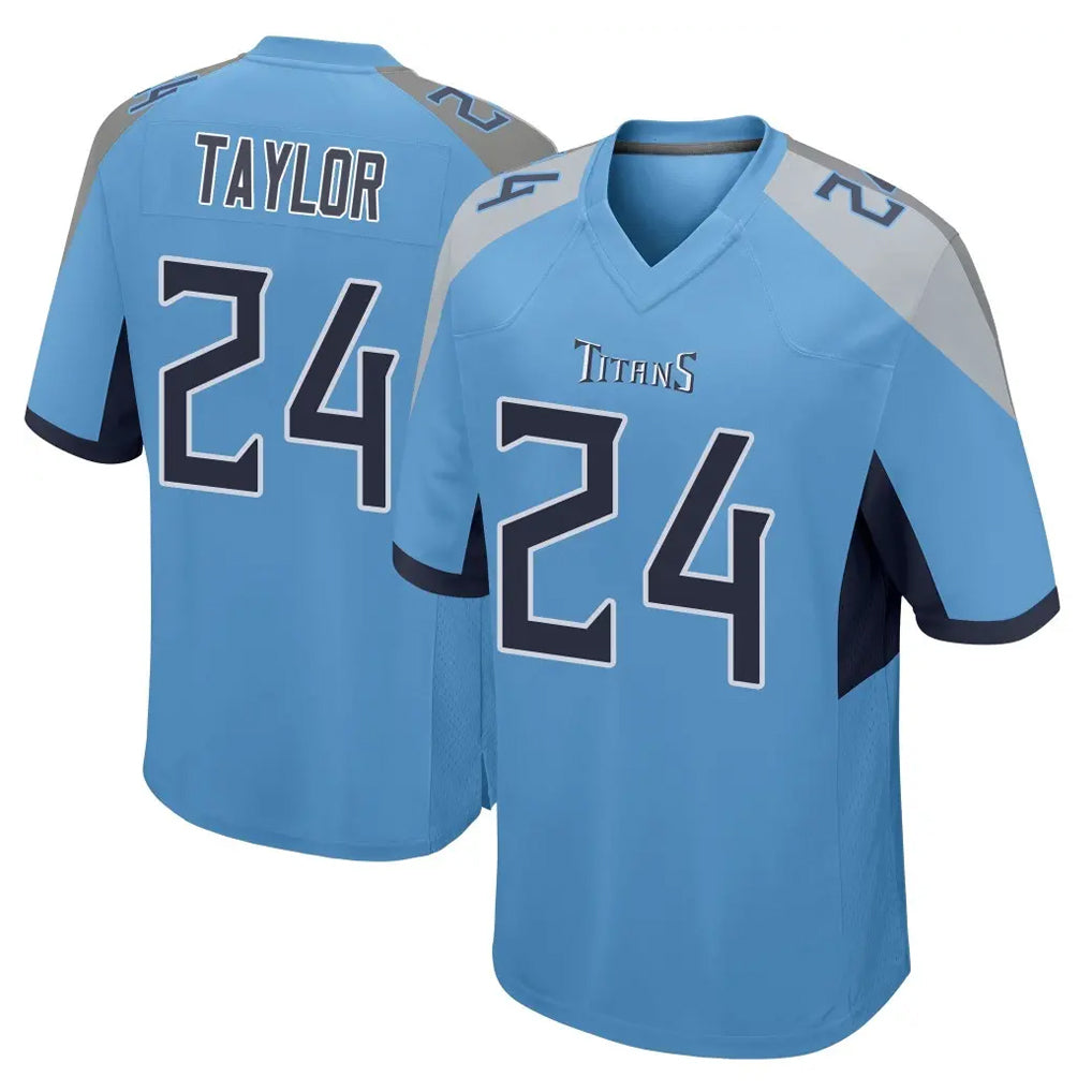 T.Titans #24 Alontae Taylor Player Light Blue Home Game Gdoa Stitched Jerseys