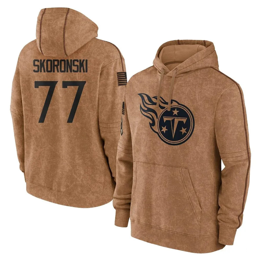 T.Titans #77 Peter Skoronski Player Brown Salute To Service Club Pullover Hoodies Home Game Gdoa Stitched Jerseys