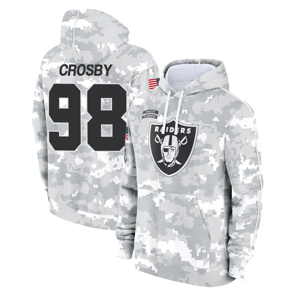 LV.Raiders #98 Maxx Crosby Player Arctic Camo Salute to Service Hoodies Limited Game Gdoa Stitched Jerseys
