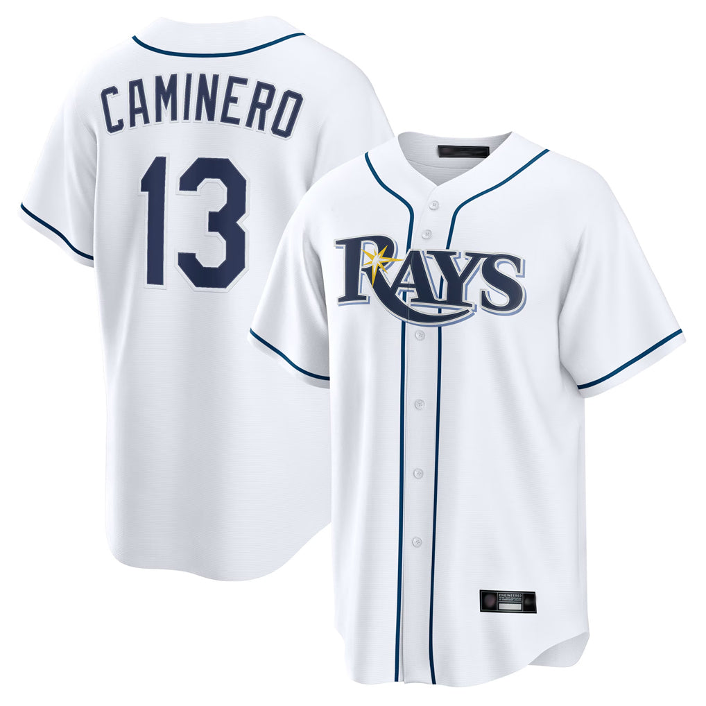 T.Bay Rays #13 Junior Caminero Player White Home Game Fdoa Stitched Jerseys
