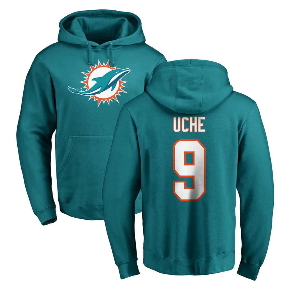M.Dolphins #9 Joshua Uche Player Aqua LOGO Pullover Hoodies Limited Gdoa Stitched Jerseys