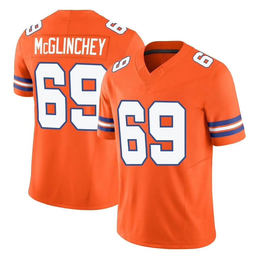 D.Broncos #69 Mike McGlinchey Player Orange Limited Alternate Vapor F.U.S.E. Throwback Game Gdoa Stitched Jerseys