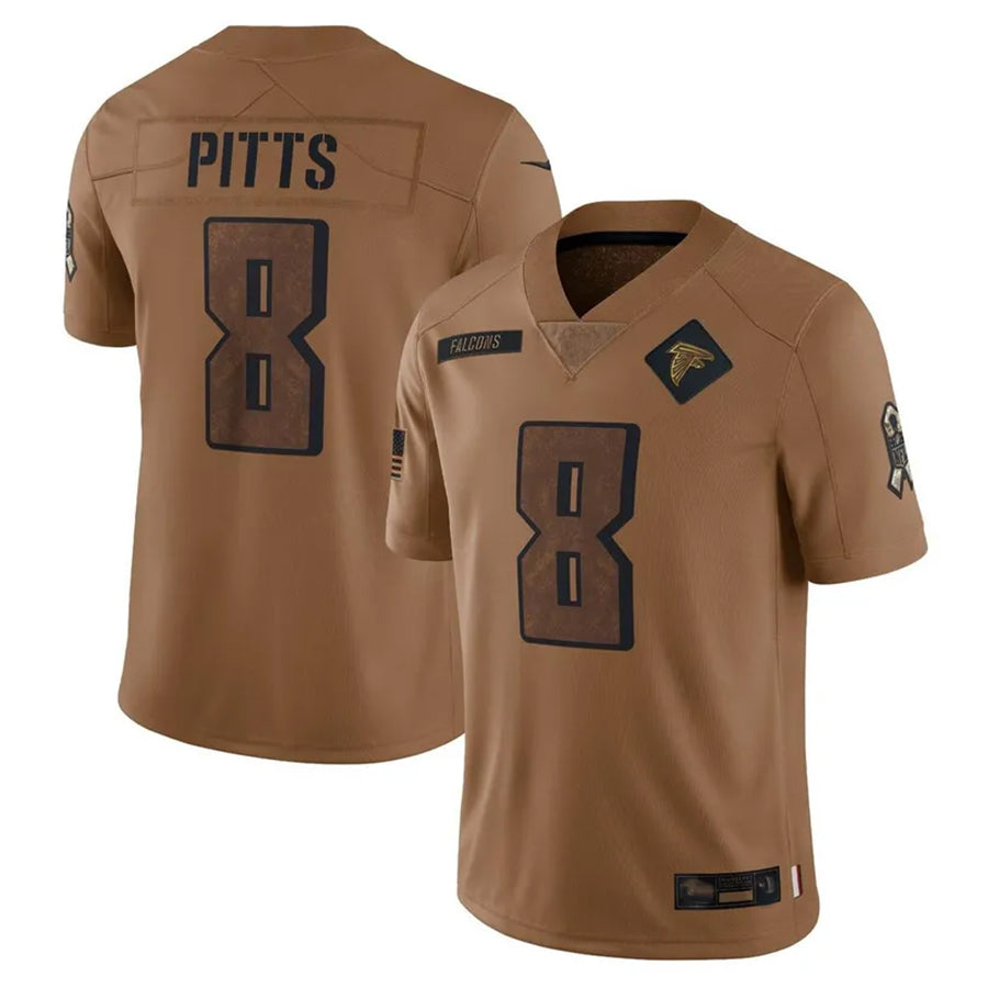 A.Falcons #8 Kyle Pitts Sr. Player Brown Salute To Service Limited Gdoa Stitched Jerseys