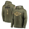 KC.Chiefs #1 Xavier Worthy Player Olive Salute to Service Pullover Hoodies Home Game Gdoa Stitched Jerseys