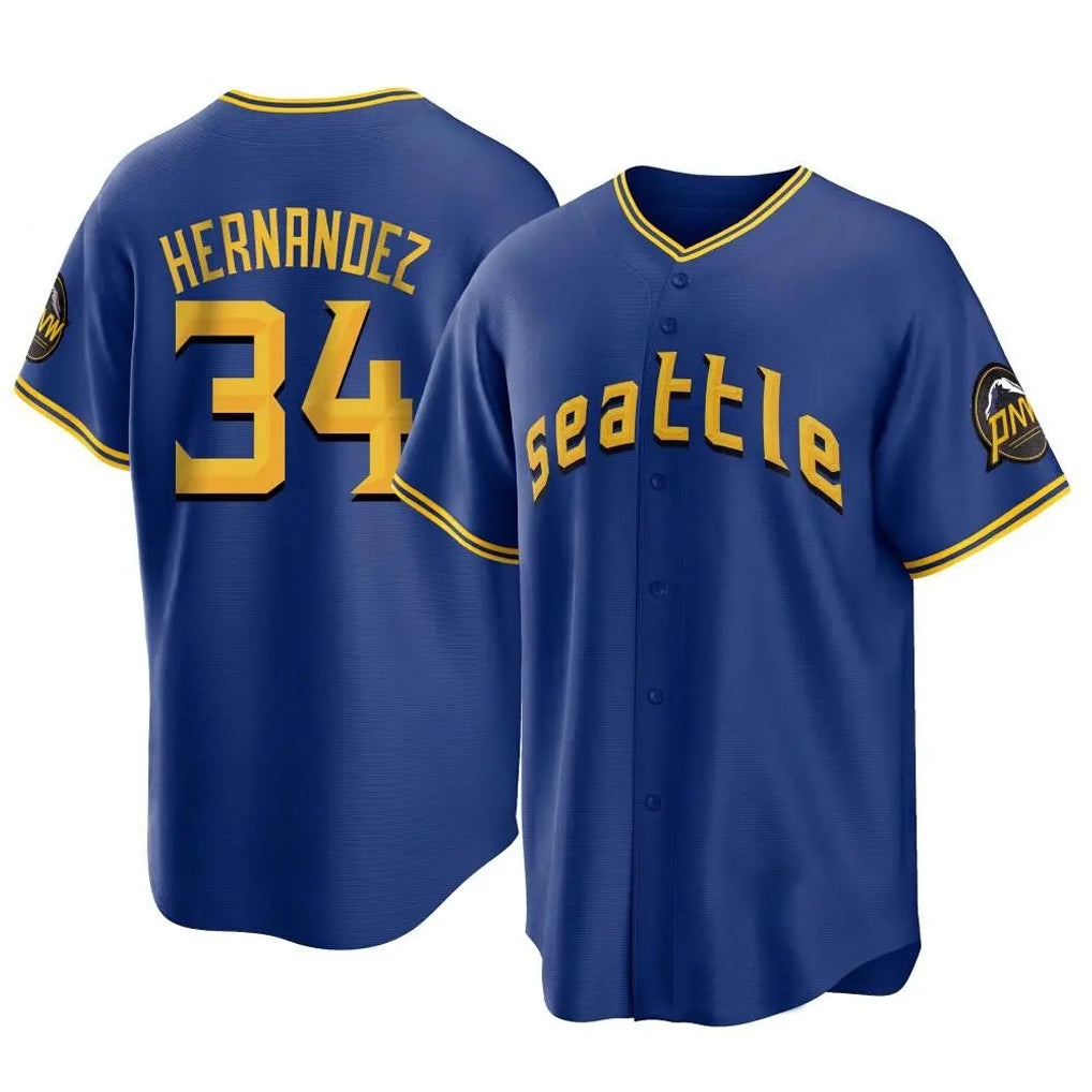 S.Mariners #34 Felix Hernandez Player Royal City Connect Home Game Gdoa Stitched Jerseys