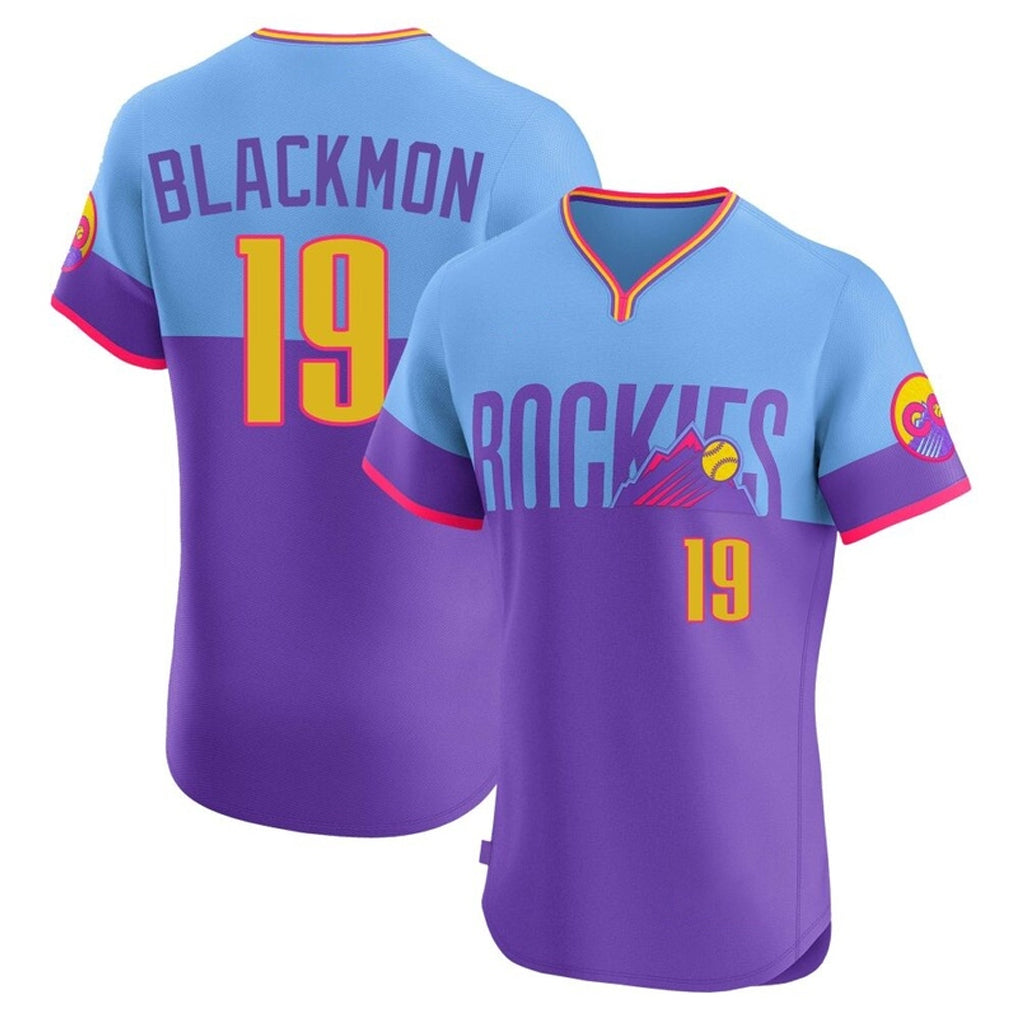 C.Rockies #19 Charlie Blackmon Player Purple-Light Blue City Connect Limited Elite Home T-shirt Gdoa Stitched Jerseys