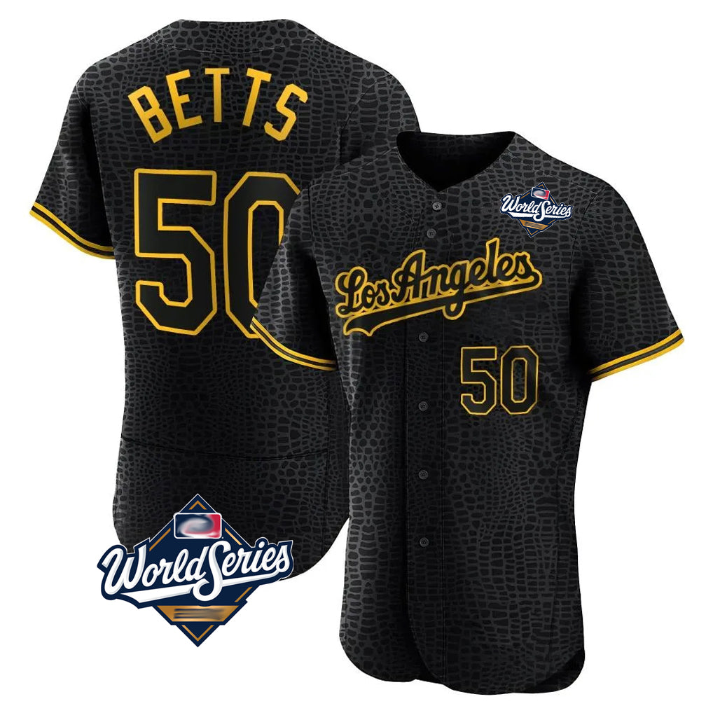 LA.Dodgers #50 Mookie Betts Player Black World Series Snake Skin City Limited Elite Home Fdoa Stitched Jerseys