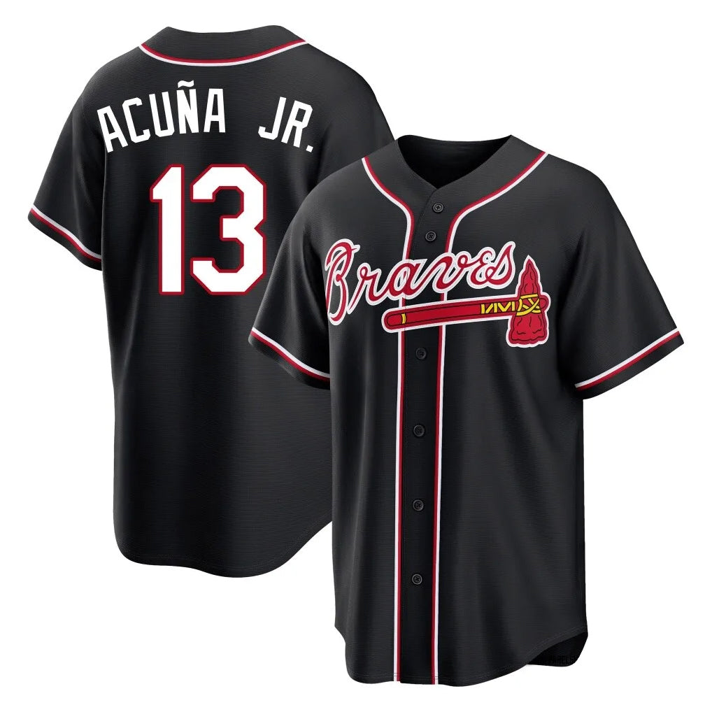 A.Braves #13 Ronald Acuna Jr Player Black Fashion Out Game Gdoa Stitched Jerseys