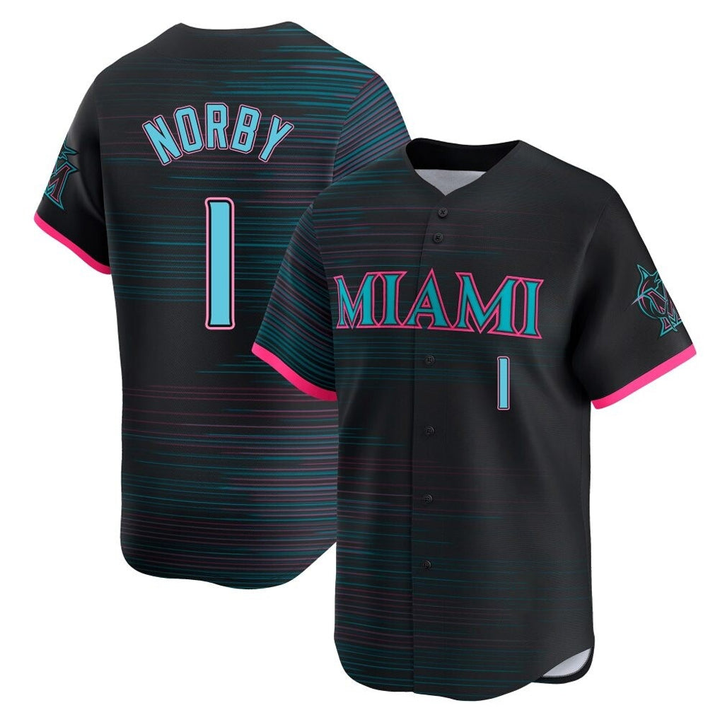 M.Marlins #1 Connor Norby Player Black City Connect Home Limited Fdoa Stitched Jerseys