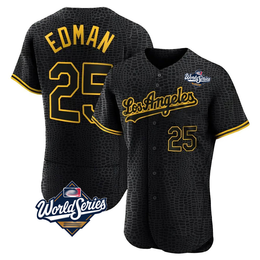 LA.Dodgers #25 Tommy Edman Player Black World Series Snake Skin City Limited Elite Home Fdoa Stitched Jerseys