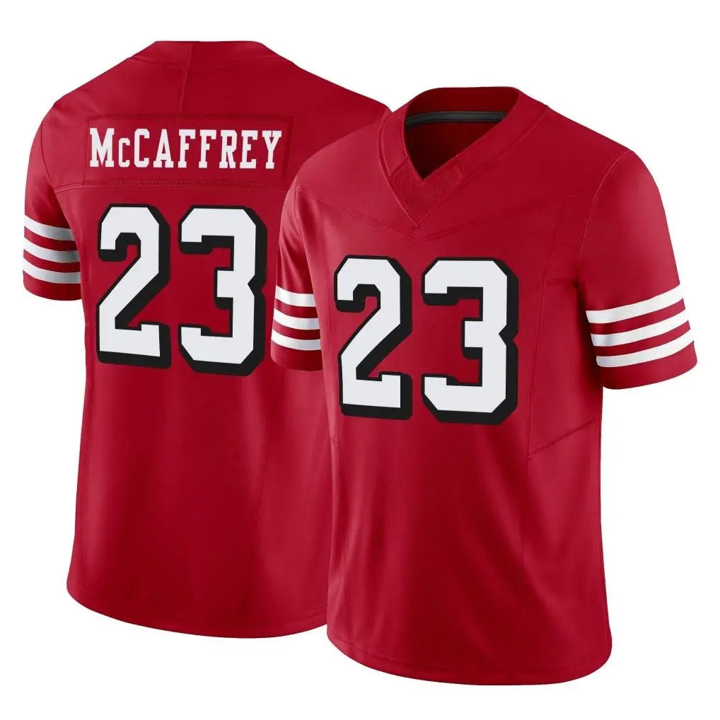 SF.49ers #23 Christian McCaffrey Player Red Limited Alternate Vapor F.U.S.E. Home Game Gdoa Stitched Jerseys