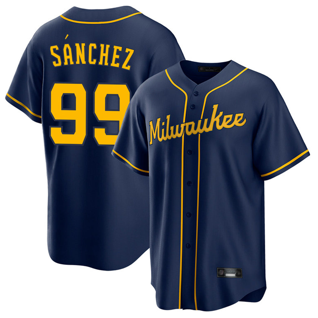 M.Brewers #99 Gary Sanchez Player Navy Home Game Fdoa Stitched Jerseys