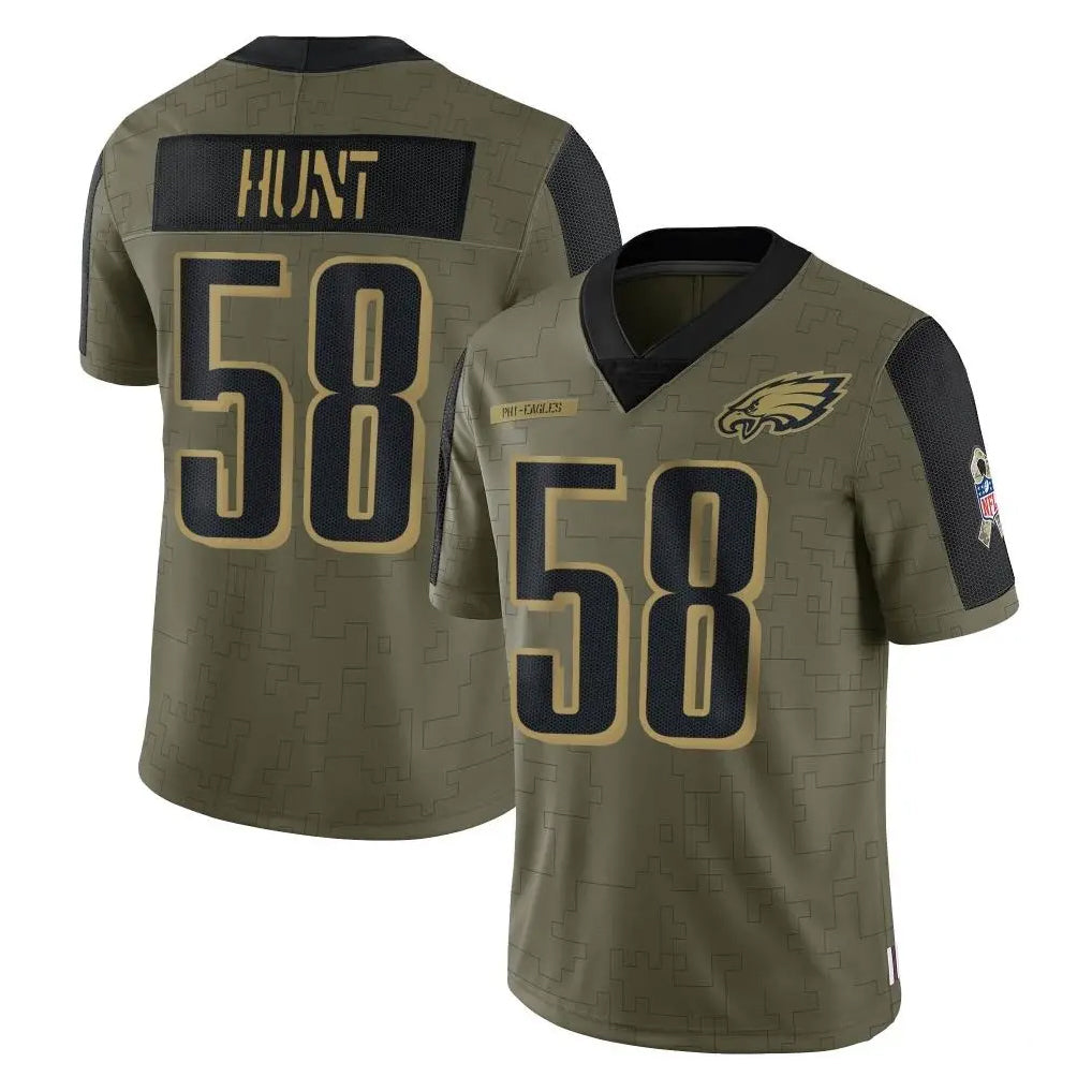 P.Eagles #58 Jalyx Hunt Player Olive Salute To Service Limited Game Gdoa Stitched Jerseys