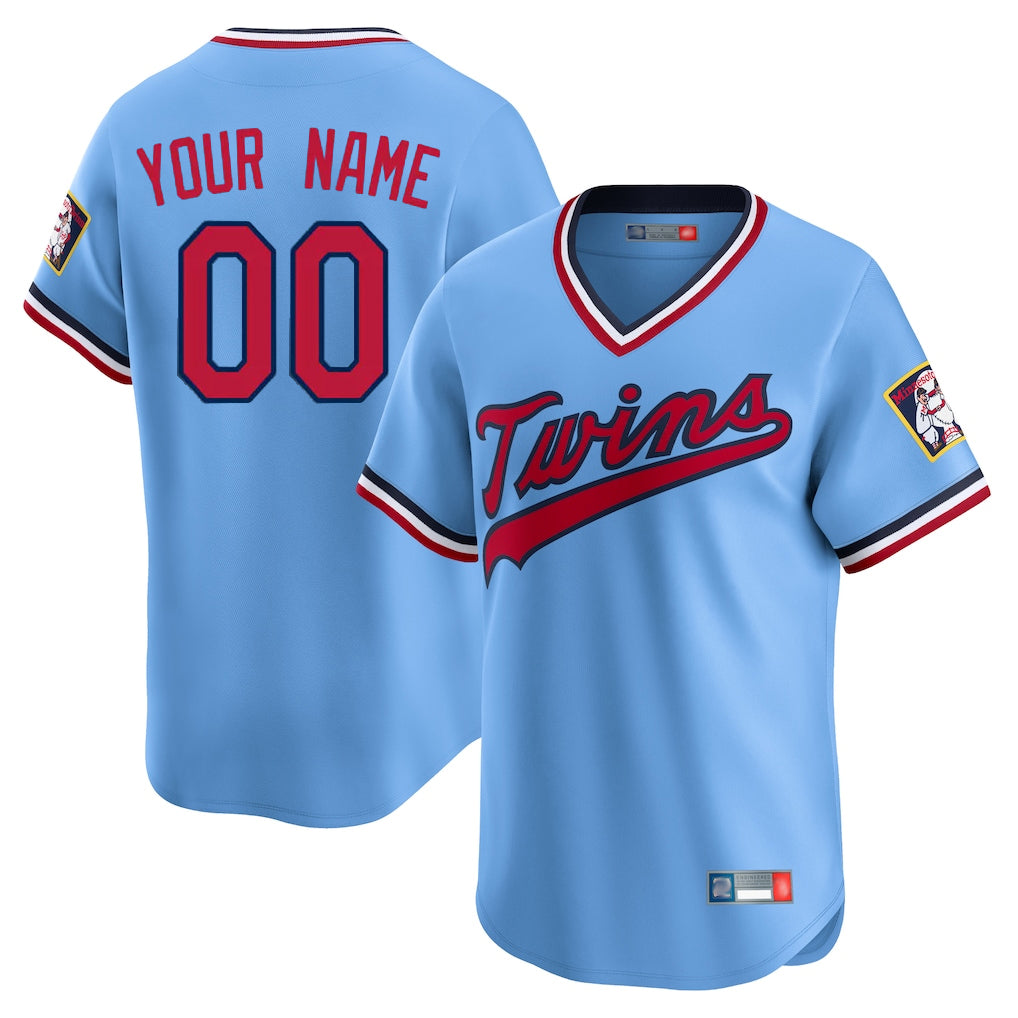 Custom M.Twins Light Blue Throwback Cooperstown Collection Limited Any Name & Number T-shirt Gdoa Stitched Jerseys