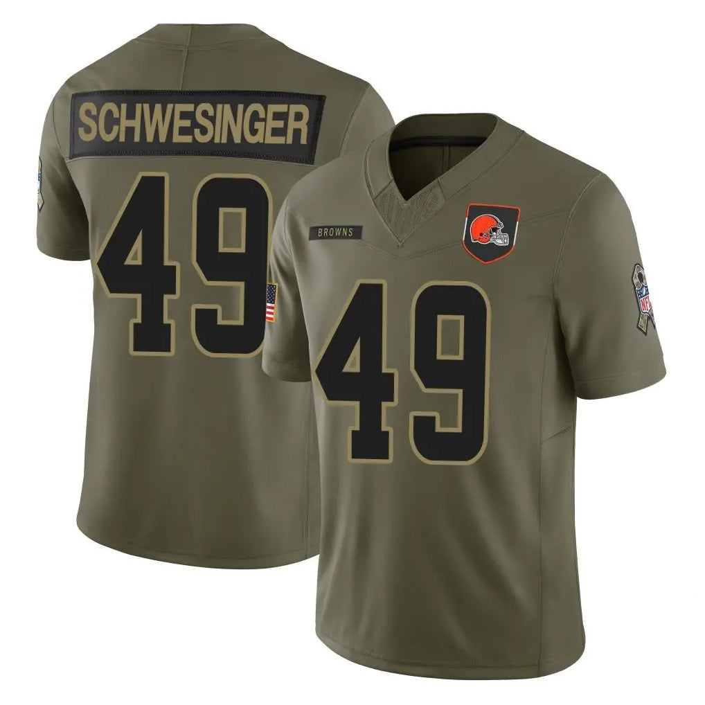 C.Browns #49 Carson Schwesinger Player Olive 2025 Salute to Service Limited Home Game Gdoa Stitched Jerseys