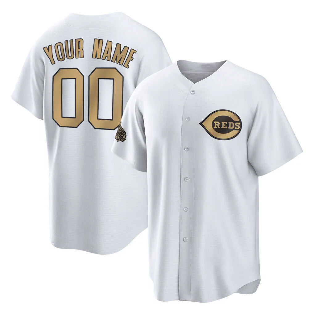 Custom C.Reds White Gold All-Star Limited Home Any Name & Number Gdoa Stitched Jerseys