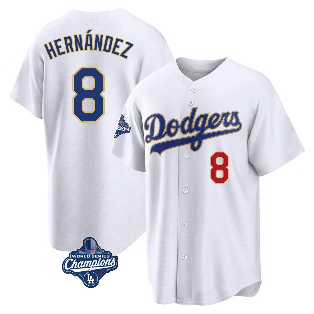 LA.Dodgers #8 Enrique Hern¨¢ndez Player Gold White World Series Meet 2026 Collection Stadium Limited Fdoa Stitched Jerseys