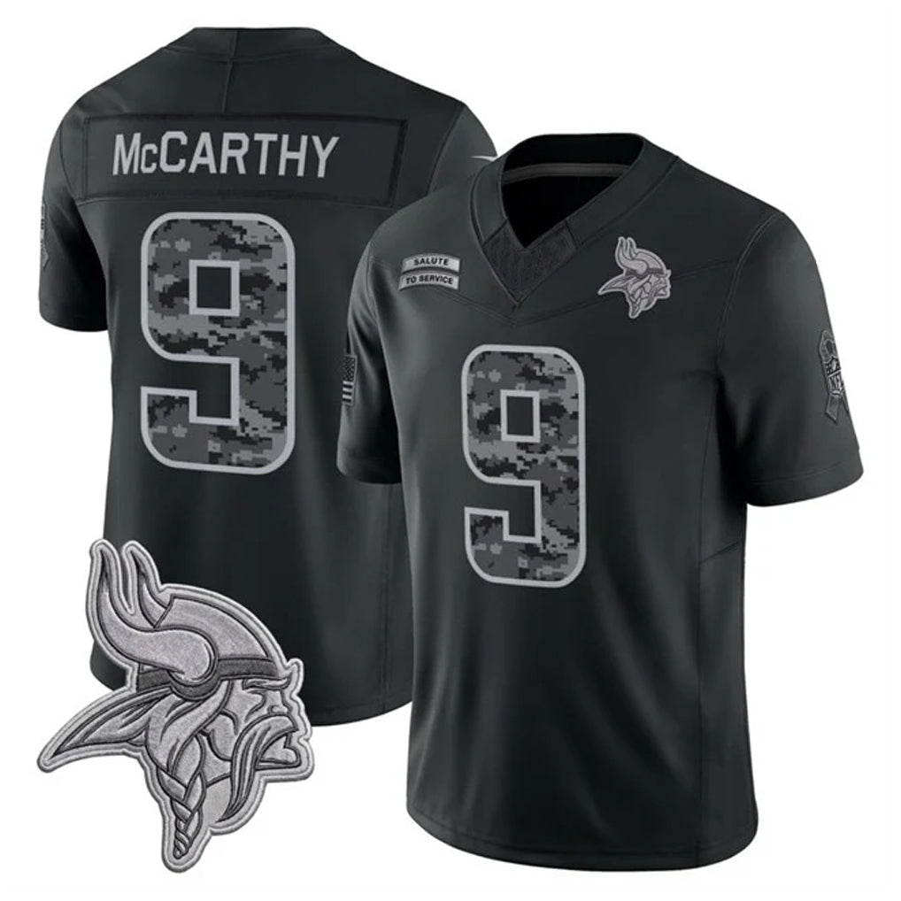 MN.Vikings #9 J.J. McCarthy Player Black Limited 2026 Salute to Service Home Game Gdoa Stitched Jerseys
